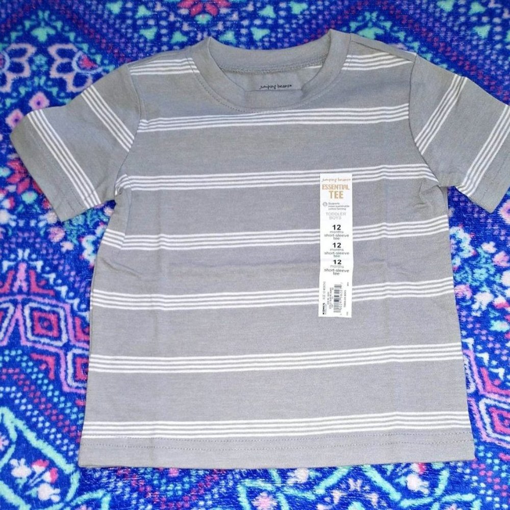 JUMPING BEANS baby boy t-shirt gray white stripes 12 month K-337